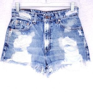 Levi's 512 Destroyed Raw Hem Jean Shorts Womens Size 6 High Rise Denim Pants